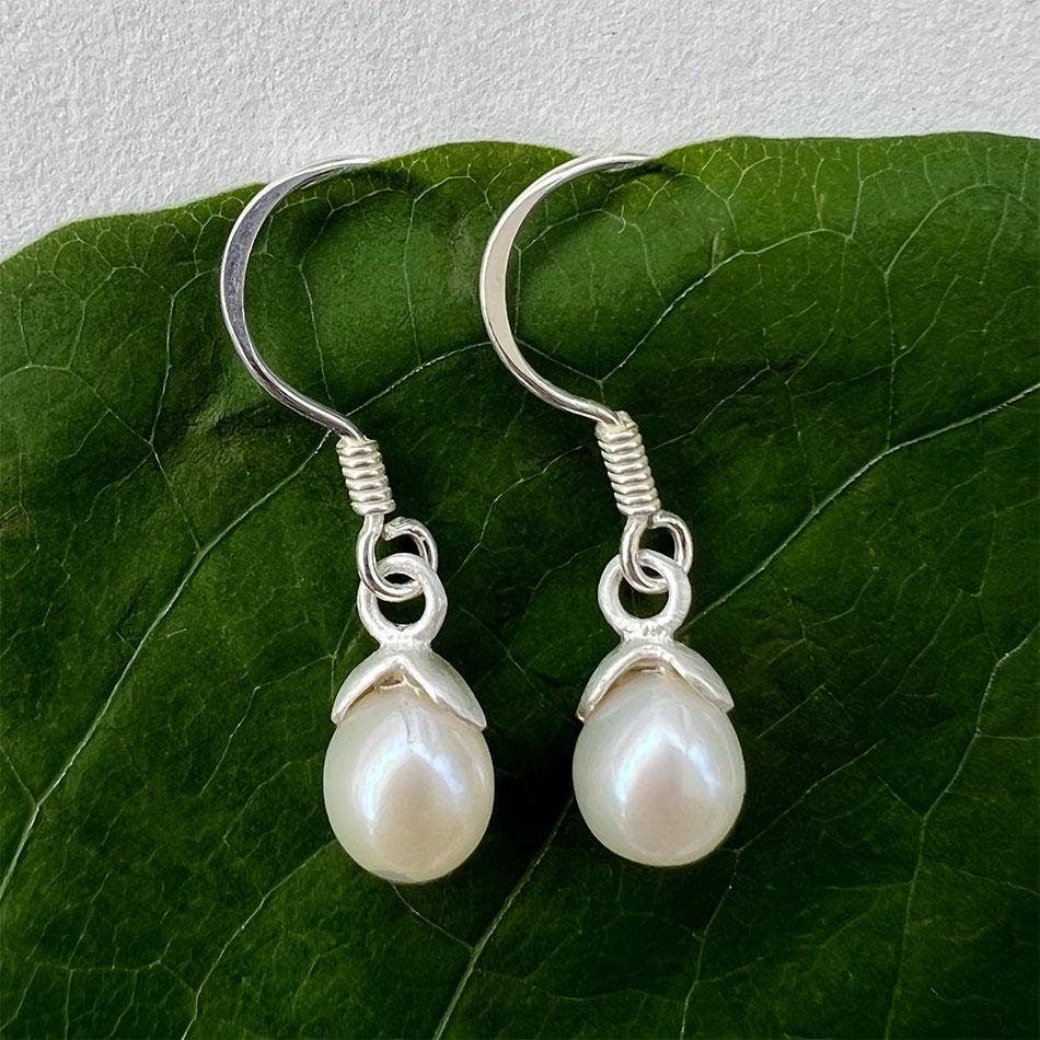 Acorn Pearl Earrings - S. Silver