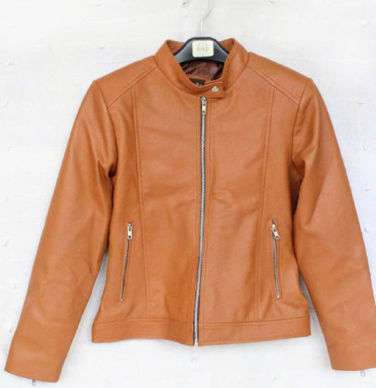 Tan Leather Jacket 2 Pockets LLJ-03