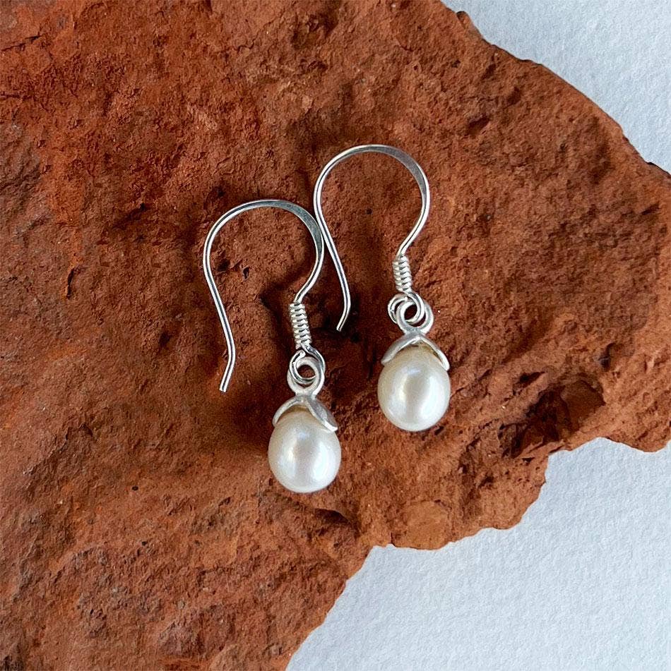 Acorn Pearl Earrings - S. Silver