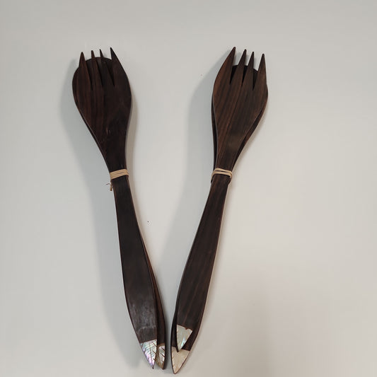 Wooden Big Black Salad Spoon Fork