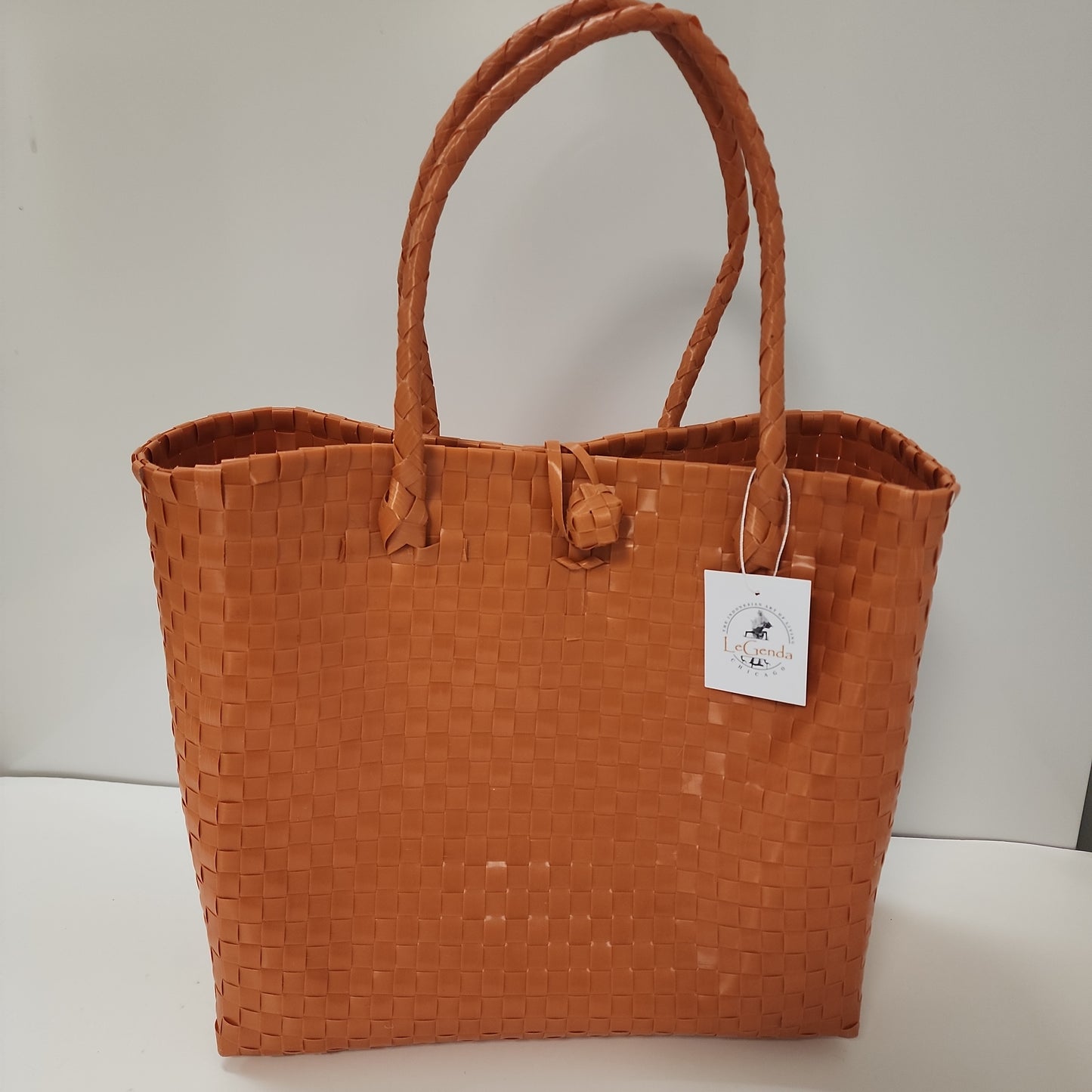 Hand Woven Plastic Orang Bag Small