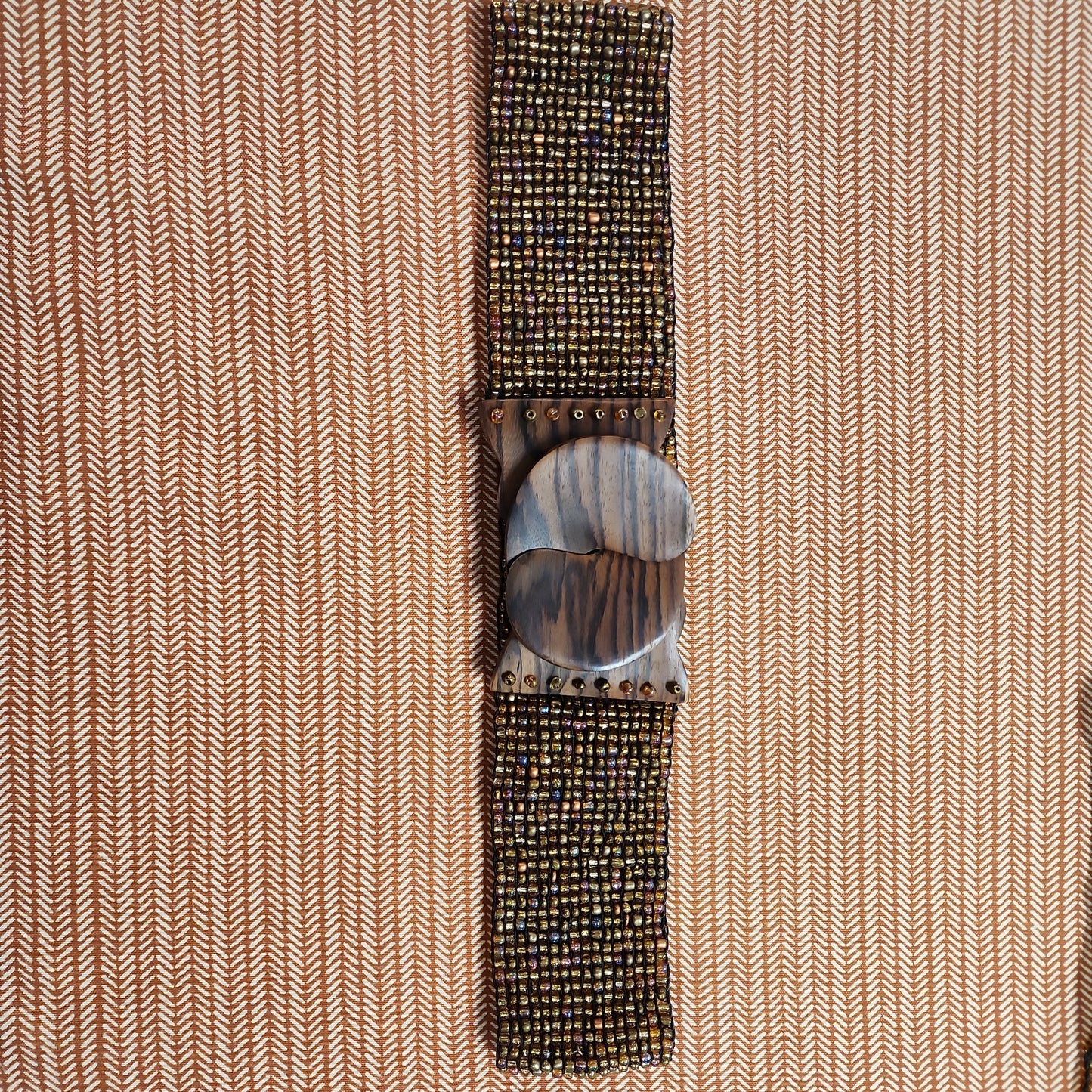 Beaded Belt Wood Metalic Mix