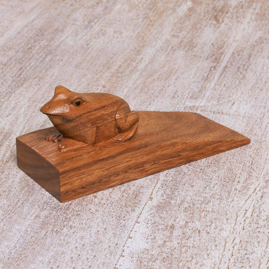 Helpful Toad In Brown Wood Doorstop