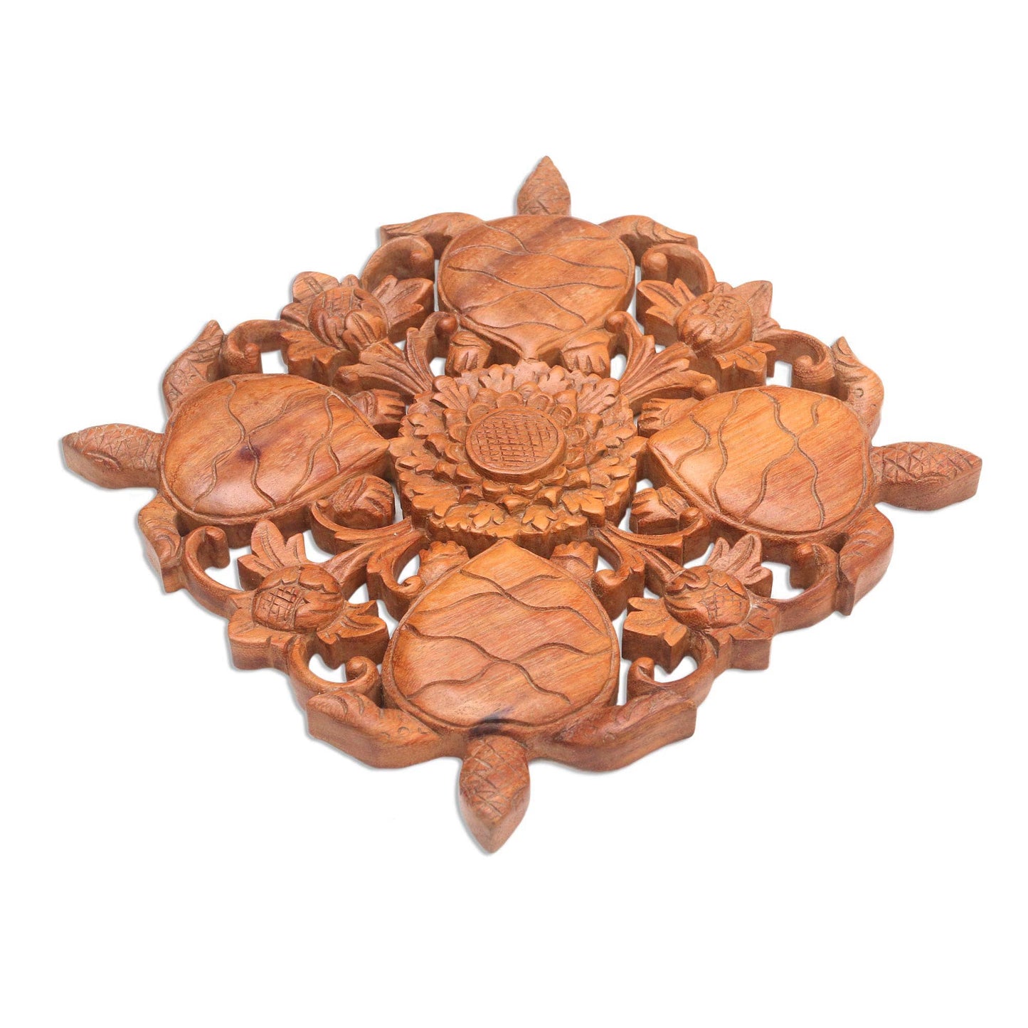 Turtle Compass Wood Relief Panel Handmade
