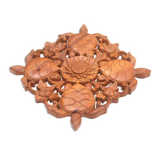 Turtle Compass Wood Relief Panel Handmade