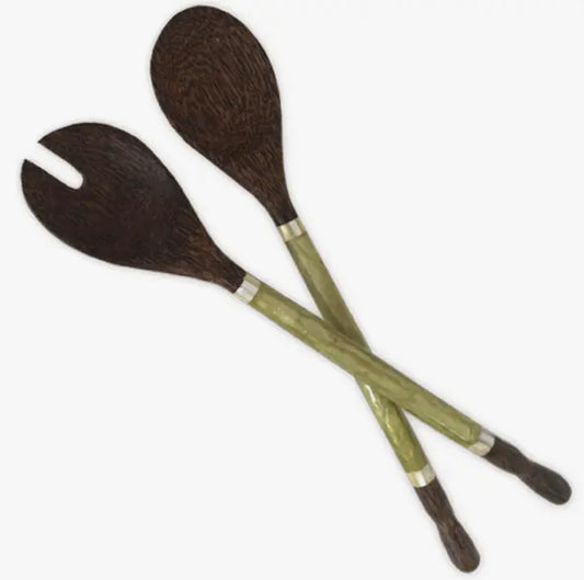 Capiz & Palm Wood Servers Long Olive