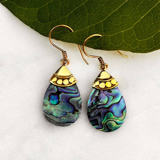 Abalone Teardrop Earrings - Brass