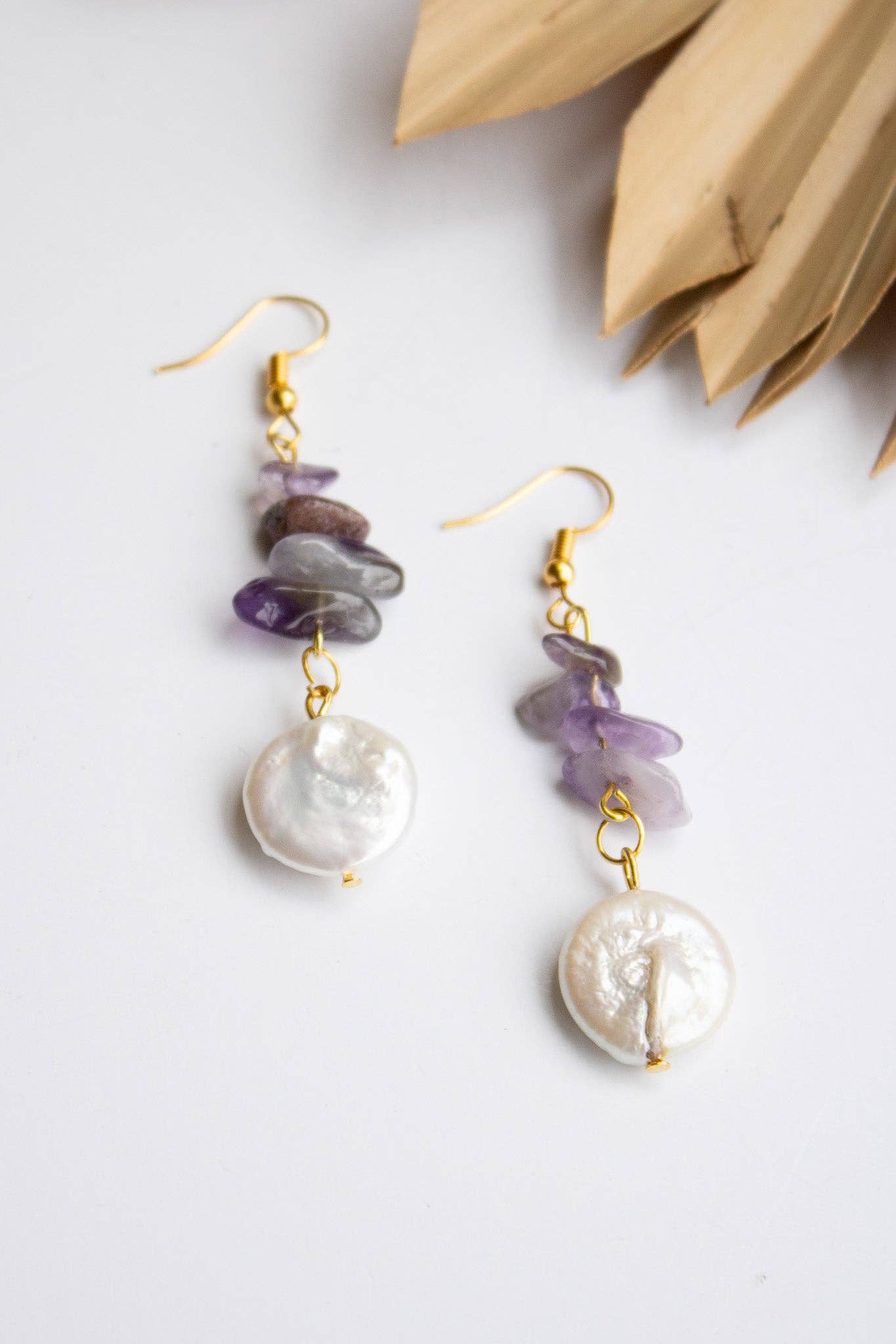 Mother Pearl Earrings: Amethyst