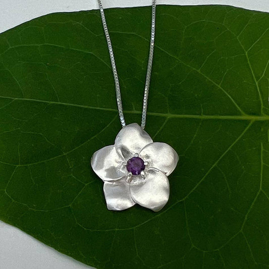 Amethyst Flower Necklace - Sterling Silver