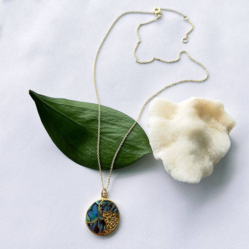 Abalone Filigree Necklace - Brass