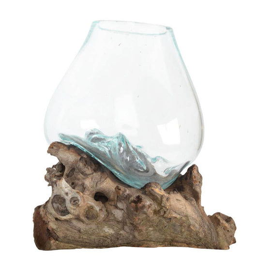 Xtra Large Molten Glass Bowl With Natural Wood