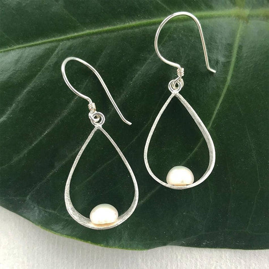 Teardrop Pearl Earrings - S. Silver