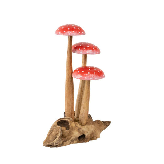 RED 3 MUSHROOMS WOOD BASE
