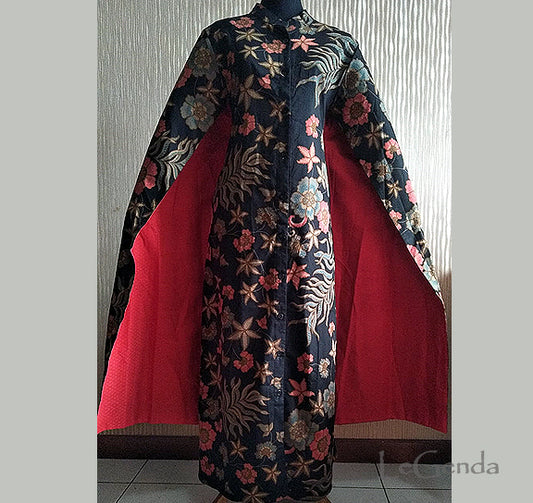 Long Dress Red Cape Batik